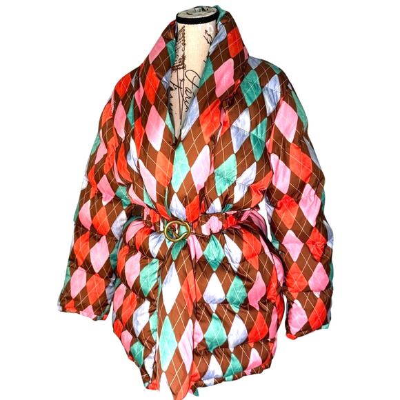 EUC $450 Rachel Antonoff Colorful Argyle Belted Puffer - Size Small - Picture 2 of 14